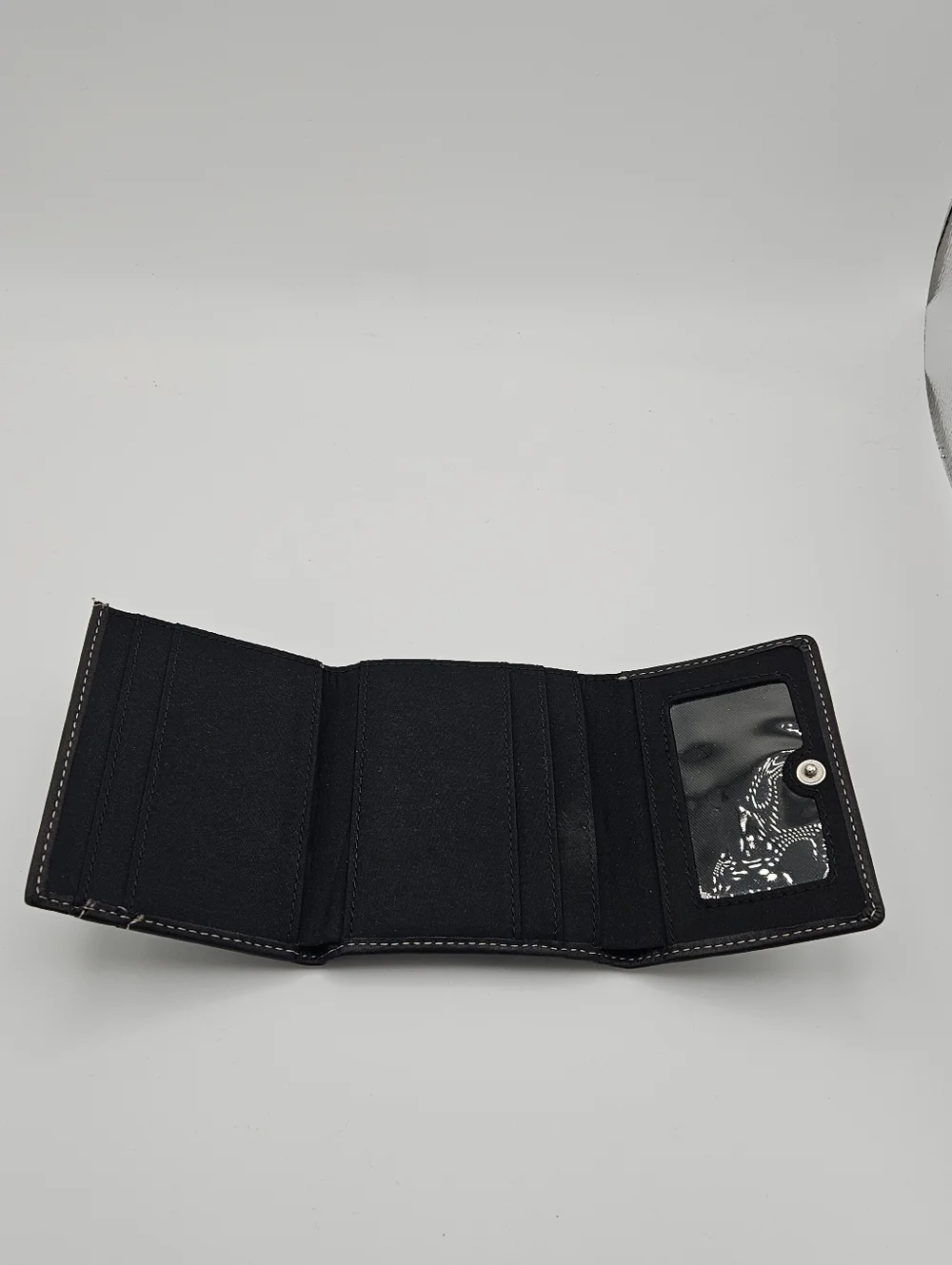 Black genuine leather trifold wallet